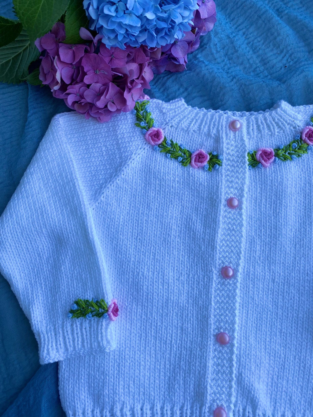 Hand Knit Baby Cardigan baby Girl Sweater Floral Embroidered Etsy