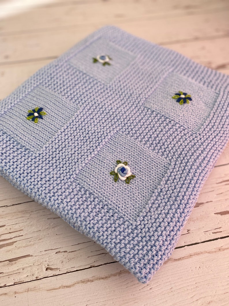 Hand Knitted Baby Blanket, Baby Girl Blanket, Embroidered Baby Blanket