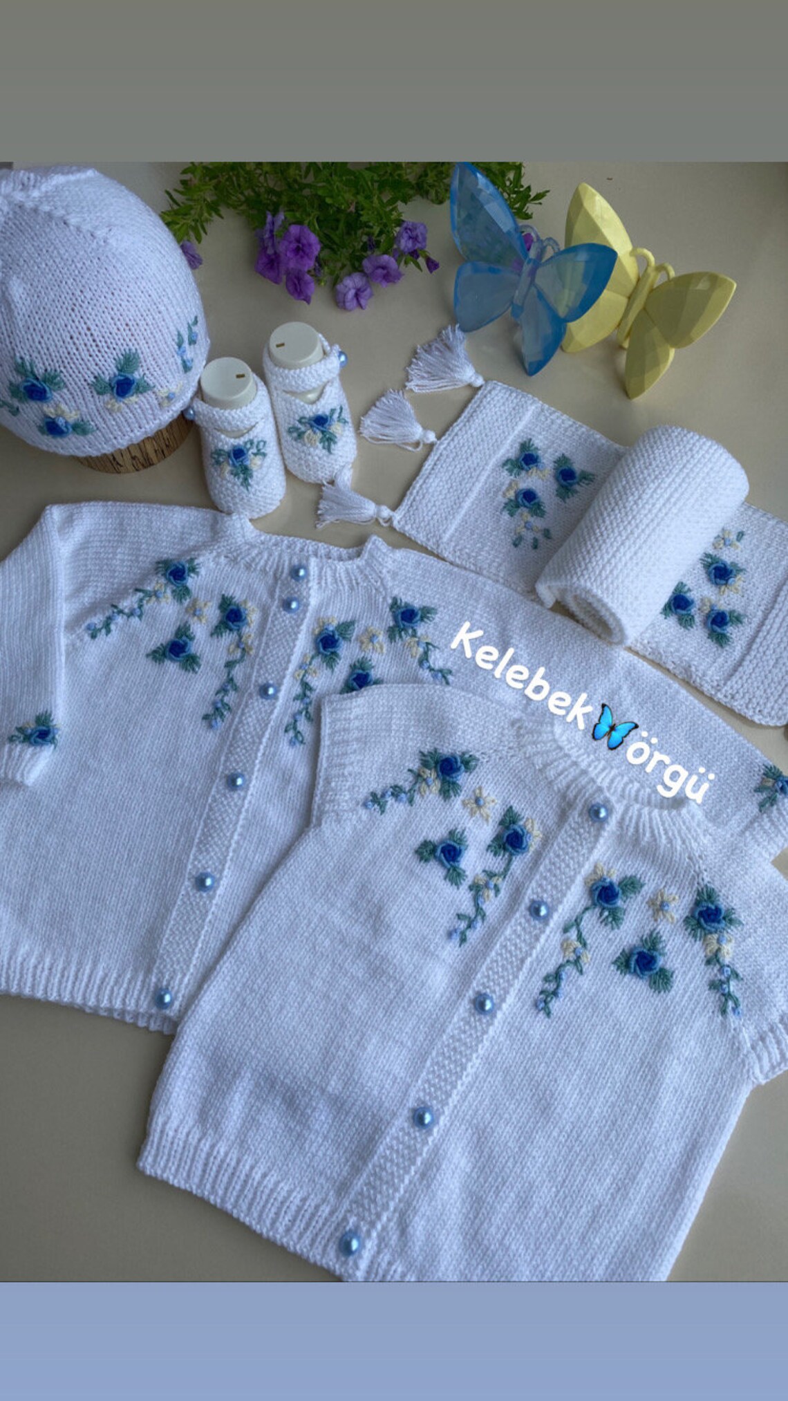 Blue Embroidered White Baby Vest, Baby Gift Clothing, Baby Girl Gift