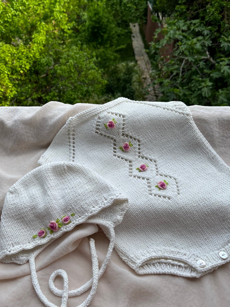 Knit Baby Girl Romper, Organic Cotton Romper Set, Baby and Socks