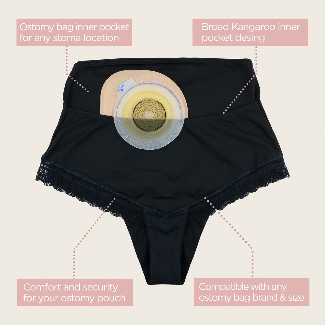 Sousvêtement pour stomie SIIL Culotte pour stomie Noir Housses de sac de stomie Iléostomie