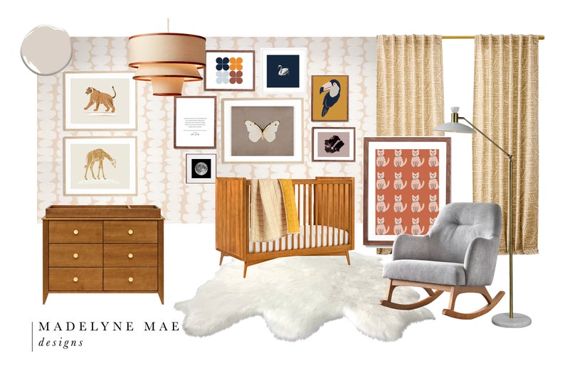 Nursery Design Vision Board, Midcentury Modern Style Nursery, Nursery