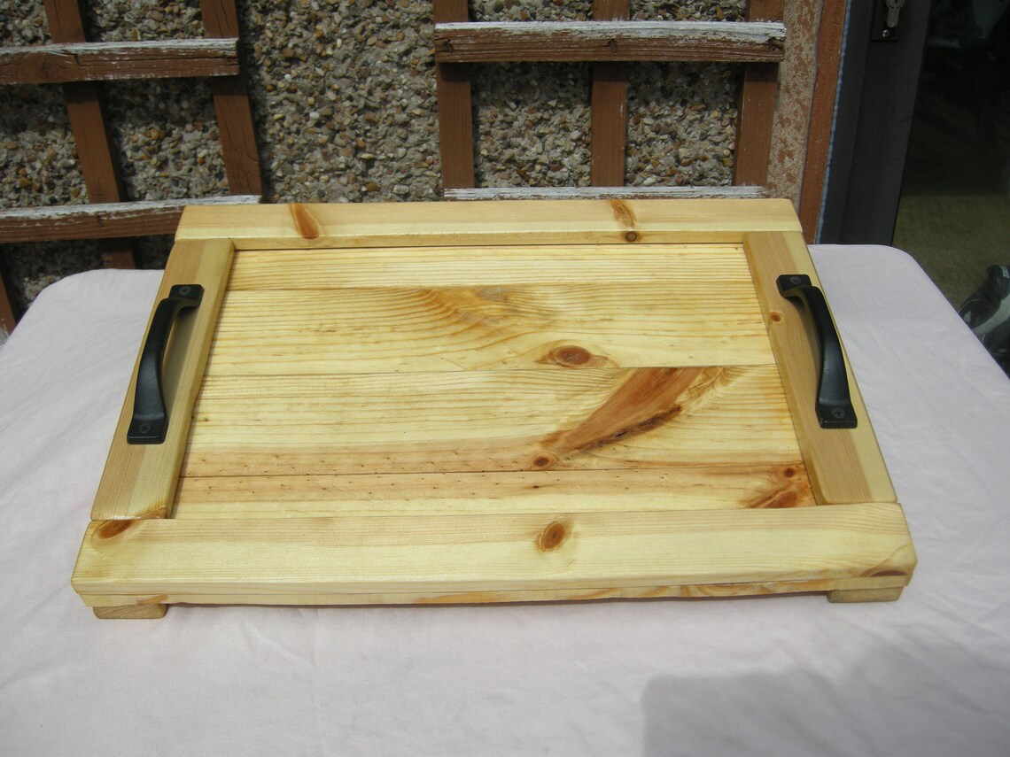 Handcrafted Rustic Wooden Serving Tray With Handles Etsy
