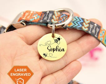 Personalized Dog Tag, Floral Dog Name Tag, Custom Cat Tag, Customized Dog Tag, Cat Collar Tag, Flower Dog ID Tag, Floral Tag Dog Collar