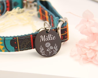 Personalized Dog Tag, Floral Dog Name Tag, Custom Cat Tag, Customized Dog Tag, Cat Collar Tag, Flower Dog ID Tag, Floral Tag Dog Collar