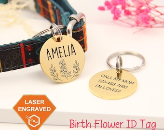 Personalized Dog Tag, Floral Dog Name Tag, Custom Cat Tag, Customized Dog Tag, Cat Collar Tag, Flower Dog ID Tag, Floral Tag Dog Collar