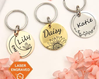 Personalized Dog Tag, Floral Dog Name Tag, Custom Pet Tag, Customized Dog Tag, Cat Collar Tag, Flower Dog ID Tag, Dog Tag for Dogs