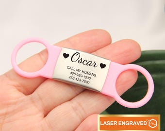 Custom Cat Collar Tag, Silent Dog Tag,Silicone Tag for Dogs, Custom Dog Tag,Slide On Pet Collar Tag, Quiet Pet ID Tag,Cat Name Tag,Cat Tag