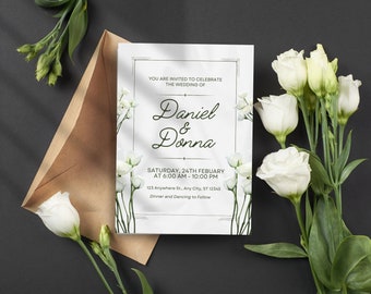 White Floral Wedding Invitation Card ,Wedding Invitation, Classic Floral Wedding Invitation, Beige Cream.