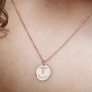 Personalized Medical Symbol Necklace for Doctors, Custom Engraved Caduceus Pendant in Graduation Gift for Healthcare Workers