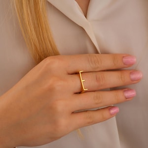 Personalized Initial Letter Ring in Gold – Custom Adjustable Monogram Ring for Women – Minimalist Handmade Jewelry Gift for Her or Friend
