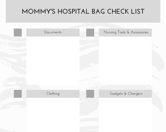 Mommy's Hospital Packing List - Gray Scale