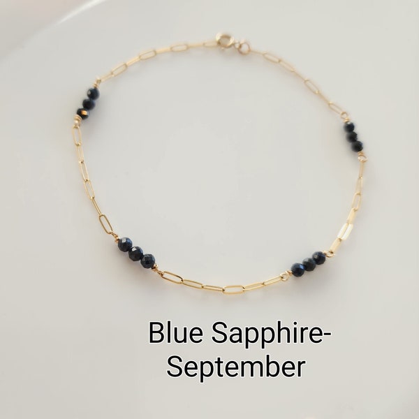 Sapphire bar Bracelet in 14K Gold-filled|Birth month Bracelet, genuine gemstones|Personalized gemstone Jewelry gift for you and loved ones