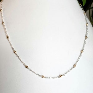 Mixed metal Necklace , Beaded Two toned Delicate Chain, Elegant and Modern minimalist jewelry - Tarnish resistant