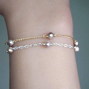 Permanent jewelry chain with mauve pearls, 14K Gold Filled or Sterling Silver, handmade Unique and cute Chain, unfinished chain by the foot