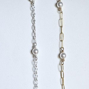 Permanent jewelry chain with pearls, 14K Gold Filled or Sterling Silver, handmade Unique and cute Chain, unfinished chain by the foot, pearl