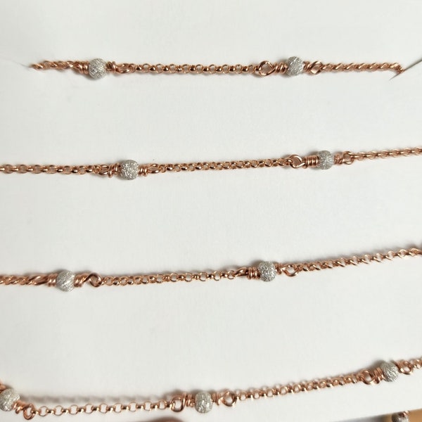 Sparkly Mixed metal unfinished chain by the foot, Dainty and Durable Two tone mixed metal beaded Chain with SS and 14K Rose Gold filled