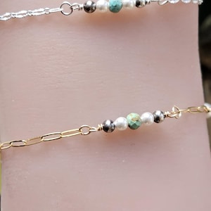 Navajo pearl and Turquoise connector, Connector for permanent bangle or Permanent jewelry, Handmade permanent jewelry connector, Silver/ GF