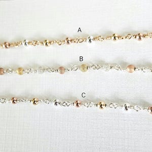 Beaded Three tone chain by the foot  Dainty, Elegant and Modern minimalist jewelry with tiny beads, Tri color handmade Permanent jewelry