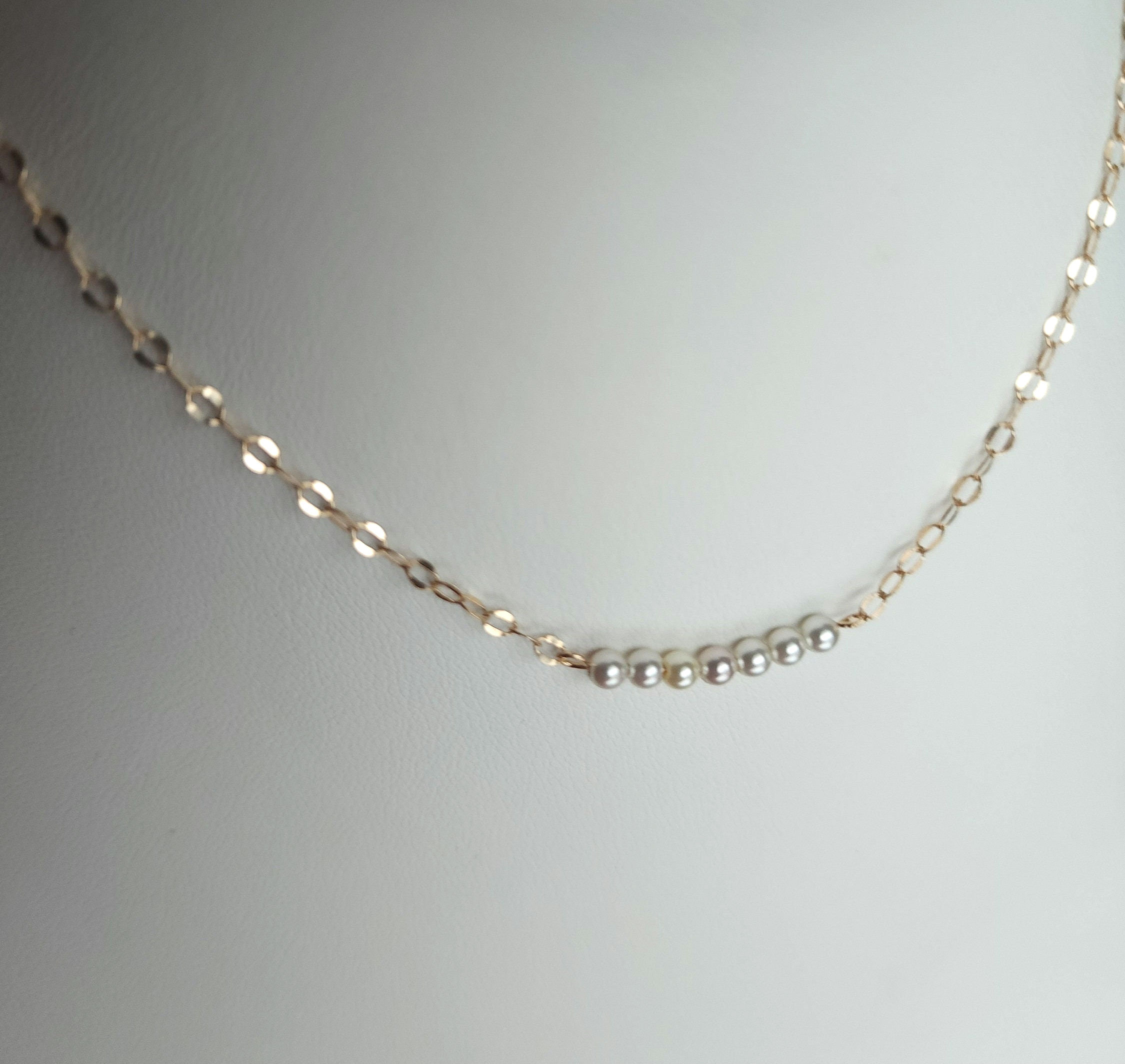 Pearl Bar Necklace in 14K Solid Gold, June Birthstone