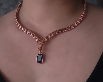 Blue Sapphire Wire wrapped choker in Copper, Handmade Crystal Choker , Fairy tale and Cottage core Style