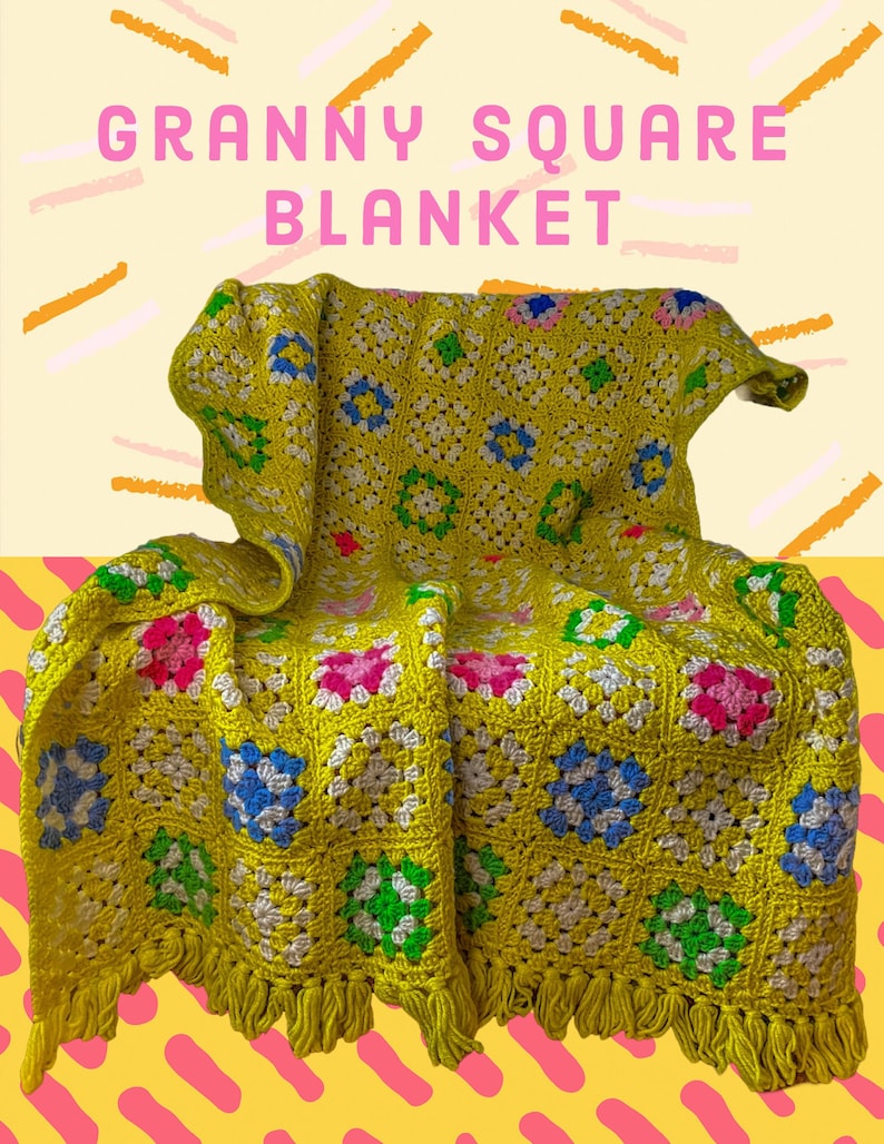 Vintage Crochet Granny Square Blanket Colorful Crochet Baby Blanket or