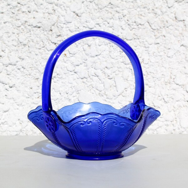 Cobalt Blue Glass Basket Etsy