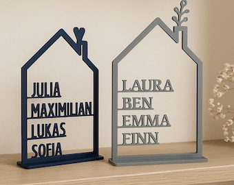 Personalized decoration – 3D-printed house silhouette with name | Family gift | Gift for birth, wedding, or housewarming
