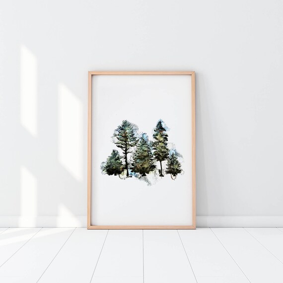 Watercolor Evergreen Trees Wall Art Print Printable Etsy