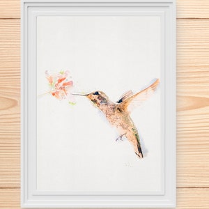 Hummingbird with Flowers, Hummingbird Download, Humming Bird with Flower, Watercolor Hummingbird Painting, Hummingbird Print 8x10, Wall Art