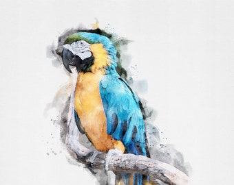 Blue Tropical Bird Watercolor Art, Printable Blue Tropical Bird Painting, Blue Bird Painting, Tropical Bird Art, Watercolor Bird Art,
