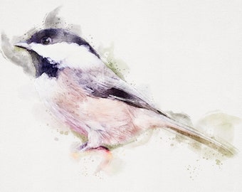 Printable CHICKADEE Painting, Chickadee Watercolor, Chickadee Painting, Chickadee Print Chickadee Wall Art Horizontal Bird Art,