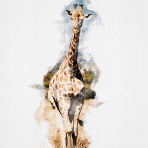 Giraffe Watercolor, Giraffe Watercolor Art, Printable Giraffe Art, Giraffe Painting, Wildlife Painting, Animal Watercolor, SAFARI Animals,