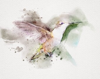 HummingBird Watercolor Original, Watercolor Hummingbird Painting, Humming Bird Wall Art, Printable Watercolor Wall Art, Hummingbird Print