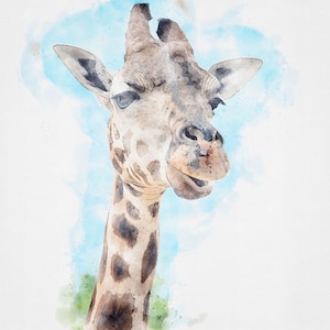 Giraffe Watercolor, Giraffe Watercolor Art, Printable Giraffe Art, Giraffe Painting, Wildlife Painting, Animal Watercolor, SAFARI Animals,
