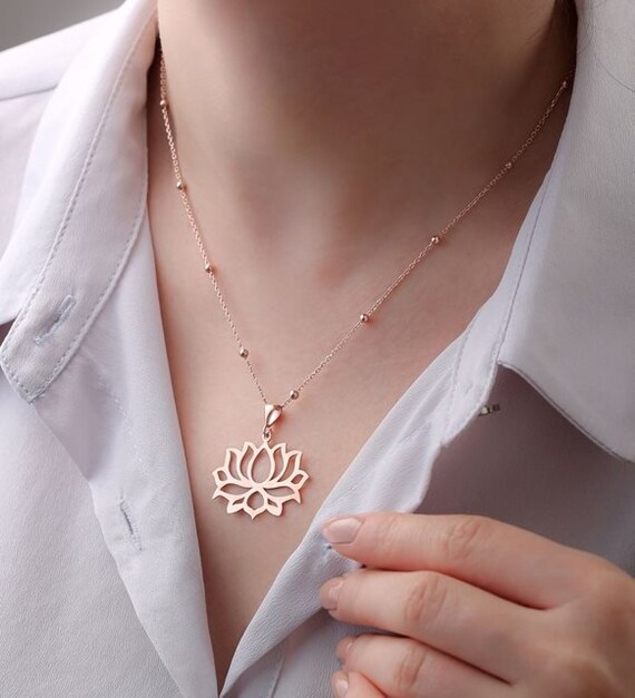 Rose gold lotus flower necklace discount
