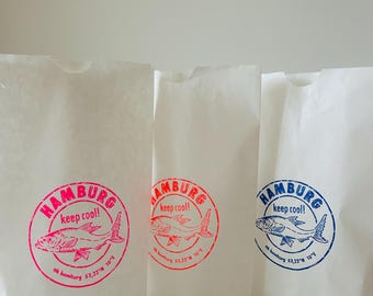 Gift bag, block bottom bag, size S, nkhamburg Hamburg motif, hand screen printed, Hamburg maritime, coordinates, neon pink, coral blue