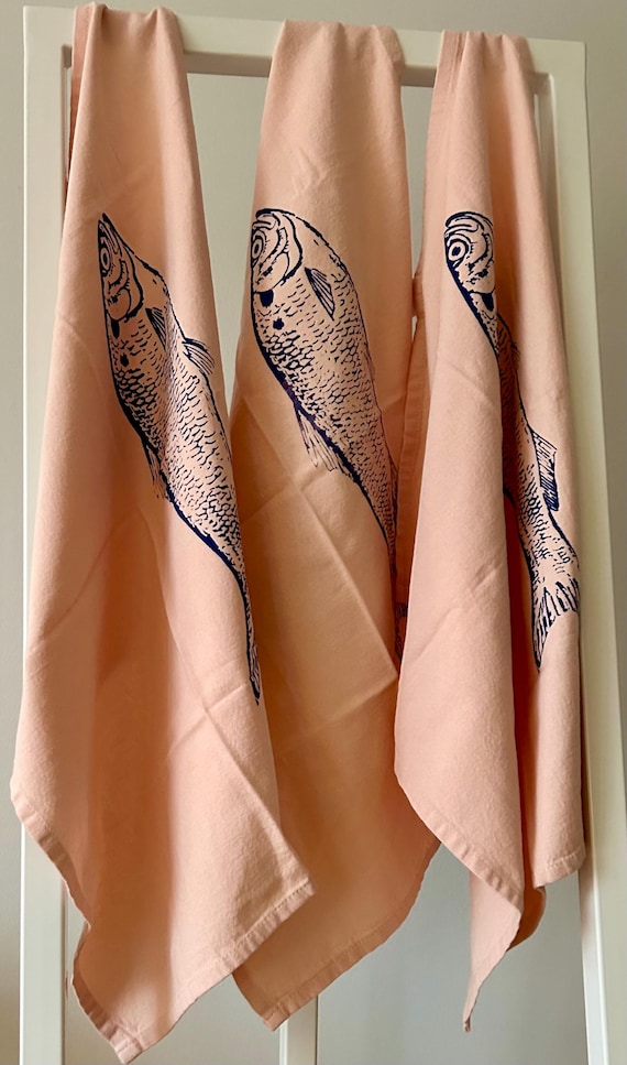 Geschirrtuch rosa nkhamburg Hamburg Fisch Motiv Blau Baumwolle Siebdruck Moin Souvenir Mitbringsel Hochwertig Ausgefallen Modern