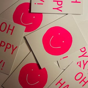 Postkarten Grußkarte Motiv Spruch Schriftzug nkhamburg Siebdruck Karten Neon Pink Smiley Happy Hochwertig Recycling-Papier Muttertag