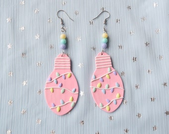 Kawaii Christmas Light Earrings: Pastel Rainbow Fairy Kei Jewelry