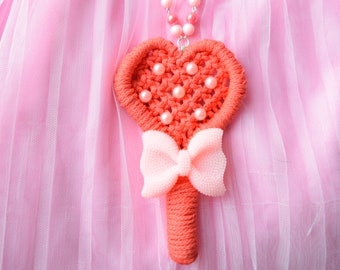 Naszyjnik z różdżką w kształcie serca z makramy: Kawaii Fairy Kei Jewelry