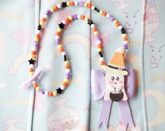 Kawaii Candy Corn Hexe Geist Halskette: Fairy Kei Pastell Schmuck