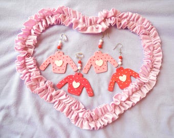Mismatched Sweater Earrings: Kawaii Lovecore Polymer Clay Jewelry