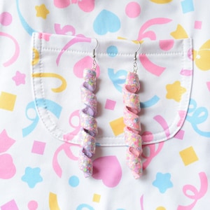 Kawaii Pastel Confetti Streamer Earrings: Fairy Kei Jewelry