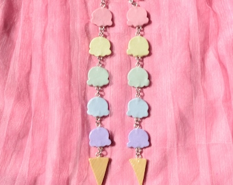 Boucles d'oreilles pendantes crème glacée arc-en-ciel pastel kawaii, bijoux Fairy Kei