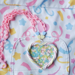 Kawaii Heart Necklace: Pastel Marshmallow Twist, Sprinkle Filled