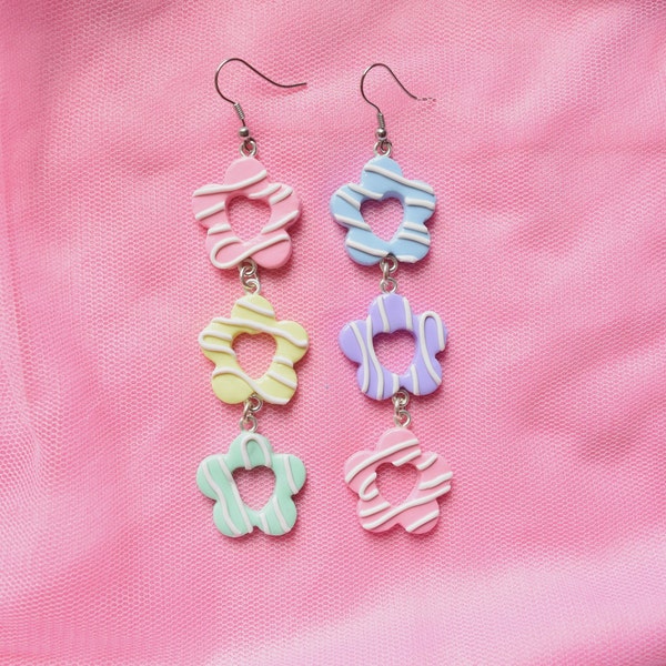 Kawaii Pastel Rainbow Frosted Cookie Dangle earrings, fairy kei, fairy kei jewelry, pastel jewelry, pop kei, decora kei, cute stuff