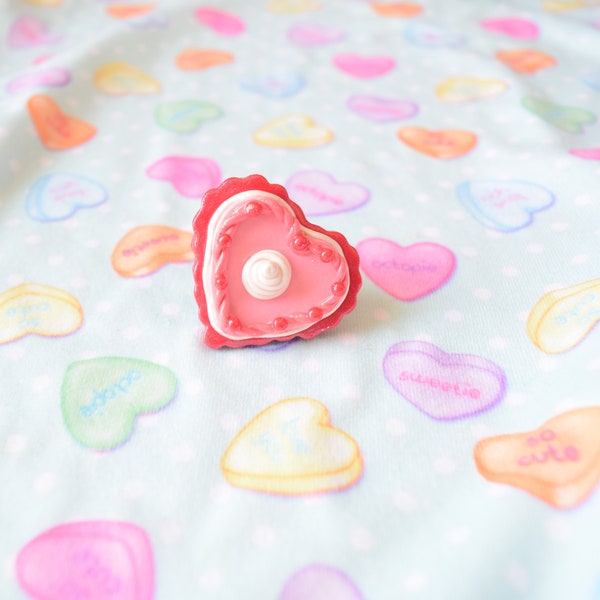 Kawaii Lovecore Valentine's Day heart cake ring, fairy kei, fairy kei jewelry, pastel jewelry, yume kawaii, cute stuff
