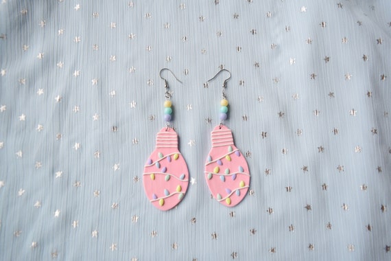 Kawaii Christmas Light Earrings: Pastel Rainbow Fairy Kei Jewelry