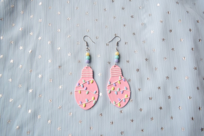 Kawaii Christmas Light Earrings: Pastel Rainbow Fairy Kei Jewelry image 1